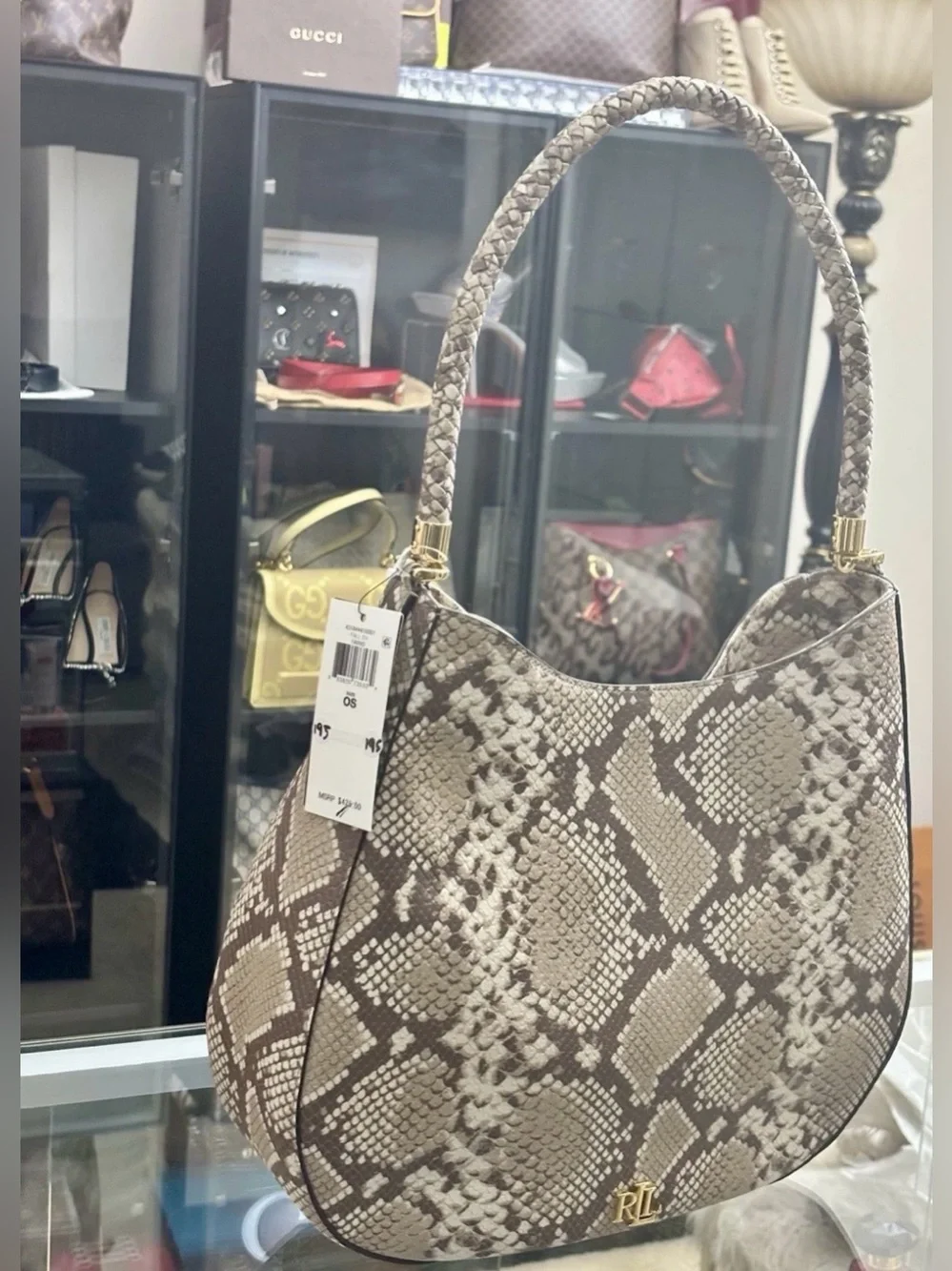 Ralph Lauren Shoulder Python-Print Handbag NWT Original price $425 Now $125.